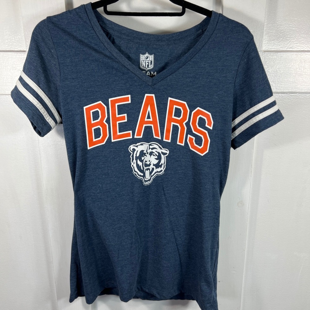 NFL Team Apparel Chicago Bears Womens V-Neck Graphic T-Shirt Navy Blue Size M
